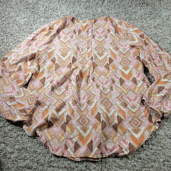 J Jill Top Womens Medium Blouse Button Up Lightweight Geometric V-Neck Long Slv - Picture 5 of 8